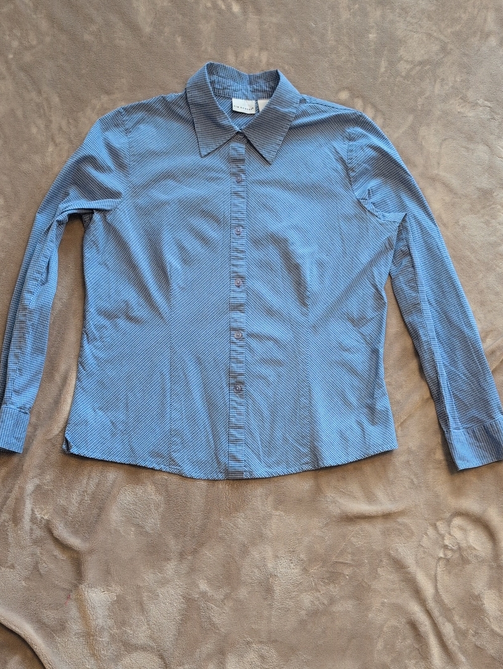 Kim Rogers Women's Blue Gingham Long-Sleeve Button-Up Shirt Size L